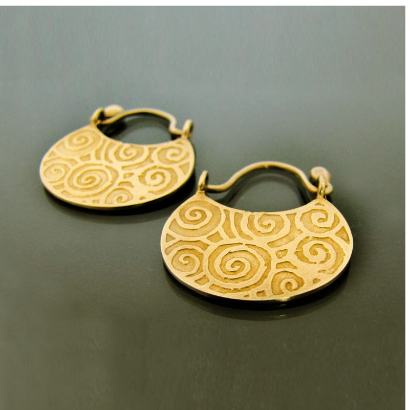 18 K Hallmark Real Solid Yellow Gold Ethnic Boho Gypsy Huggie Hoop Drop Earrings - Image 3