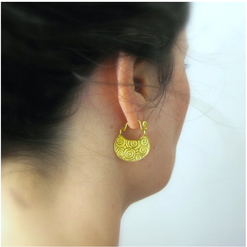 18 K Hallmark Real Solid Yellow Gold Ethnic Boho Gypsy Huggie Hoop Drop Earrings