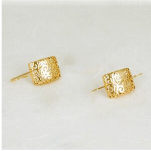 18 Kt Hallmark Real Solid Yellow Gold Filigree Cutout Lace Dangle Drop Earrings