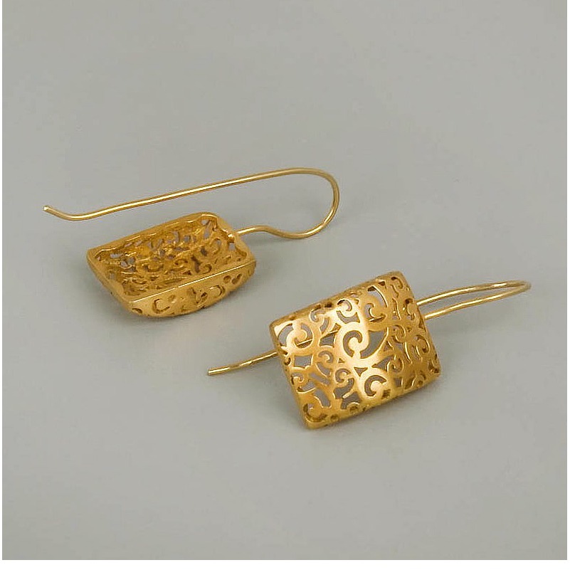 18 Kt Hallmark Real Solid Yellow Gold Filigree Cutout Lace Dangle Drop Earrings - Image 3