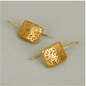 18 Kt Hallmark Real Solid Yellow Gold Filigree Cutout Lace Dangle Drop Earrings