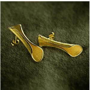18 Kt Hallmark Real Solid Yellow Gold Minimal Long Dangle Drop Stud Earrings
