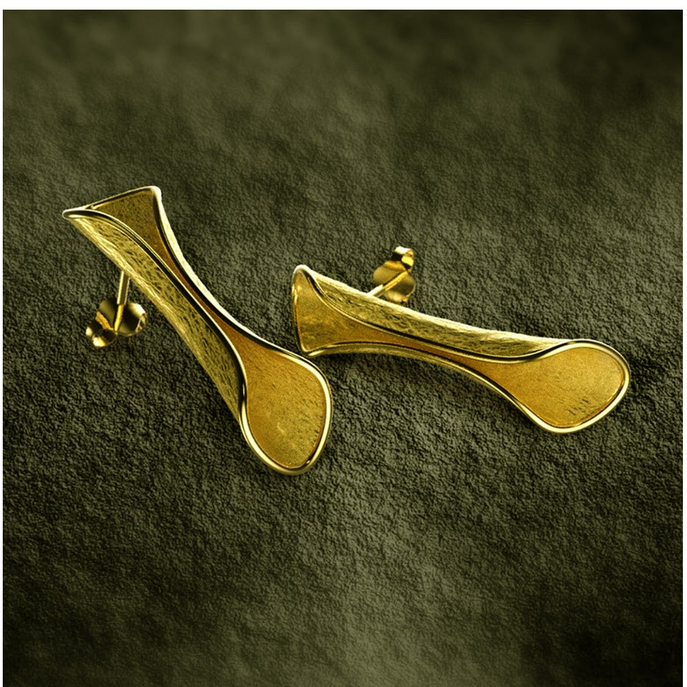 18 Kt Hallmark Real Solid Yellow Gold Minimal Long Dangle Drop Stud Earrings - Image 5