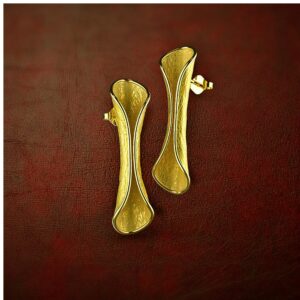 18 Kt Hallmark Real Solid Yellow Gold Minimal Long Dangle Drop Stud Earrings