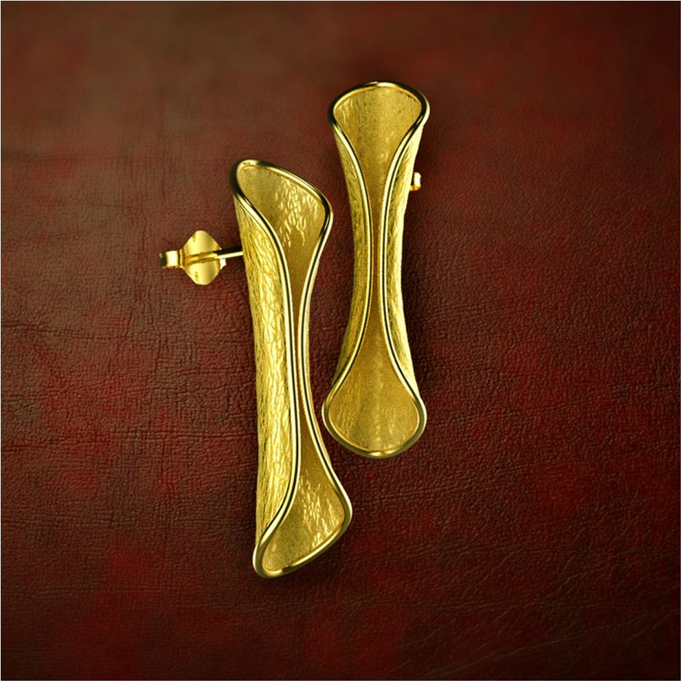18 Kt Hallmark Real Solid Yellow Gold Minimal Long Dangle Drop Stud Earrings - Image 2