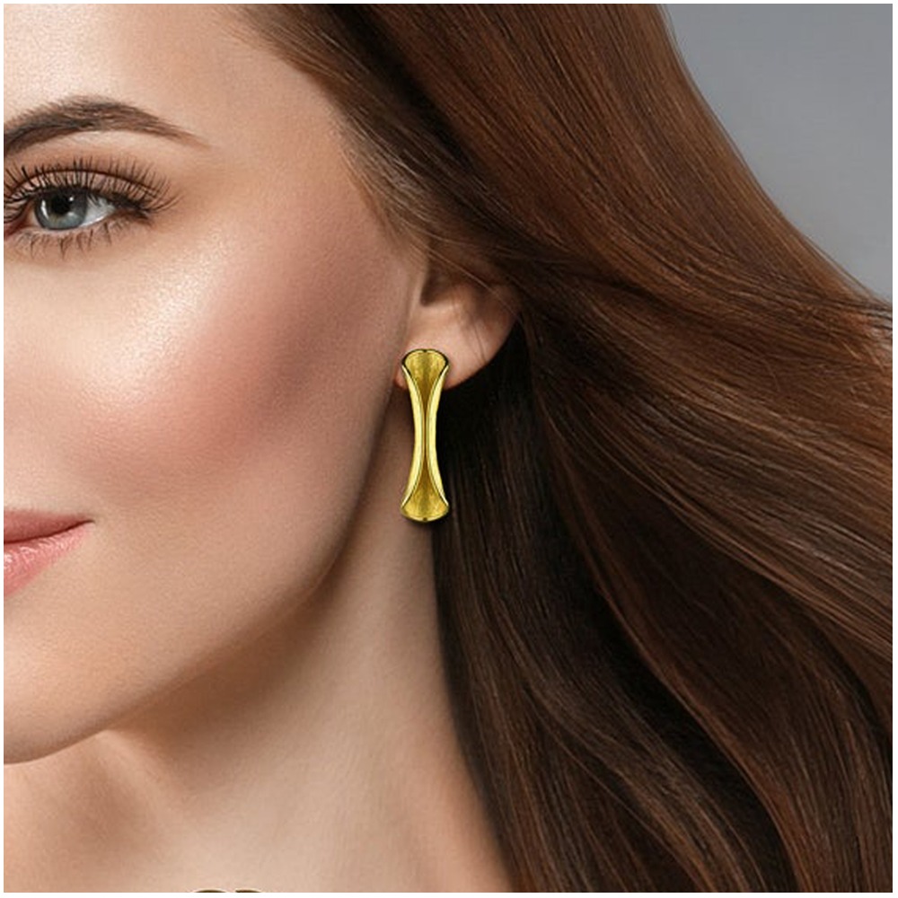 18 Kt Hallmark Real Solid Yellow Gold Minimal Long Dangle Drop Stud Earrings