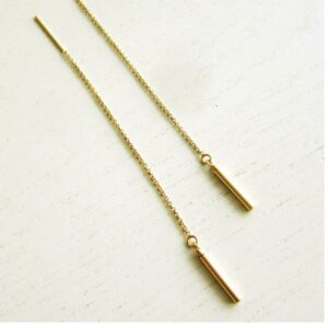 18 Kt Solid Yellow Gold Long Line Threader Chain Needle Dangle Drop Earrings