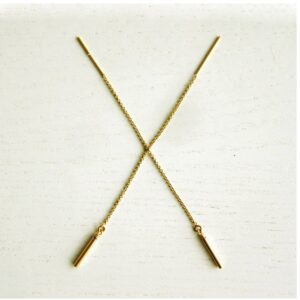 18 Kt Solid Yellow Gold Long Line Threader Chain Needle Dangle Drop Earrings