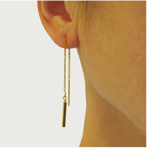 18 Kt Solid Yellow Gold Long Line Threader Chain Needle Dangle Drop Earrings