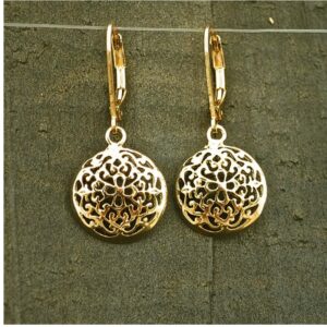 18 Kt Hallmark Real Solid Yellow Gold Mandala Bohemian Dangle Drop Hoop Earrings