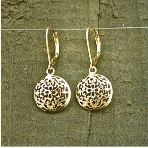 18 Kt Hallmark Real Solid Yellow Gold Mandala Bohemian Dangle Drop Hoop Earrings