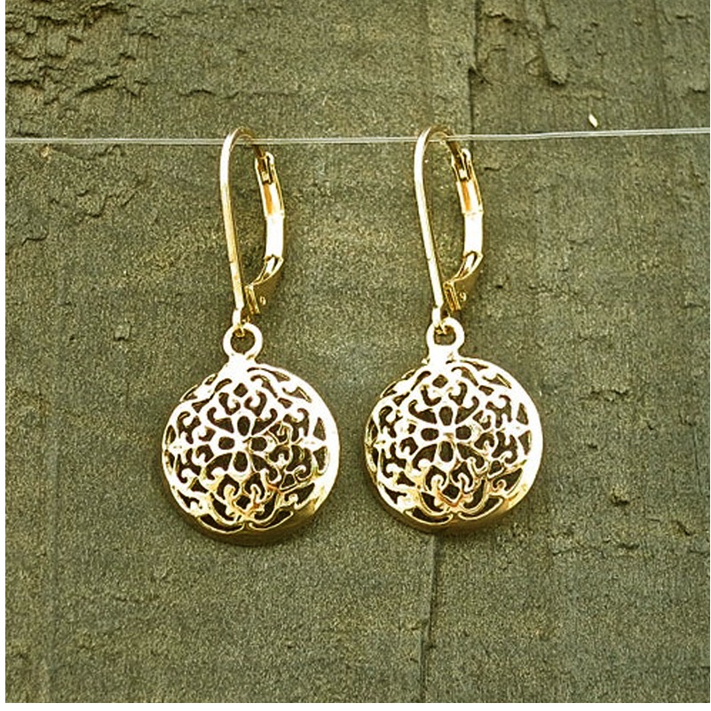 18 Kt Hallmark Real Solid Yellow Gold Mandala Bohemian Dangle Drop Hoop Earrings - Image 4