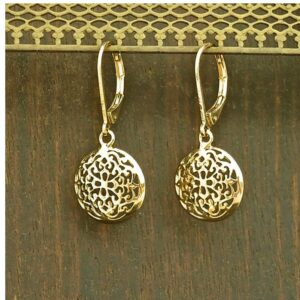 18 Kt Hallmark Real Solid Yellow Gold Mandala Bohemian Dangle Drop Hoop Earrings