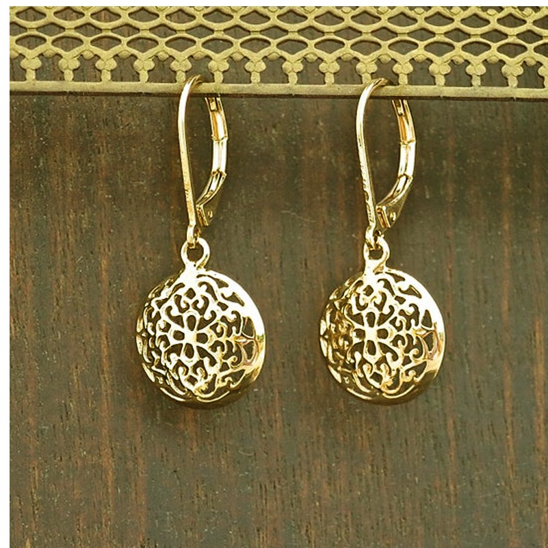 18 Kt Hallmark Real Solid Yellow Gold Mandala Bohemian Dangle Drop Hoop Earrings - Image 3