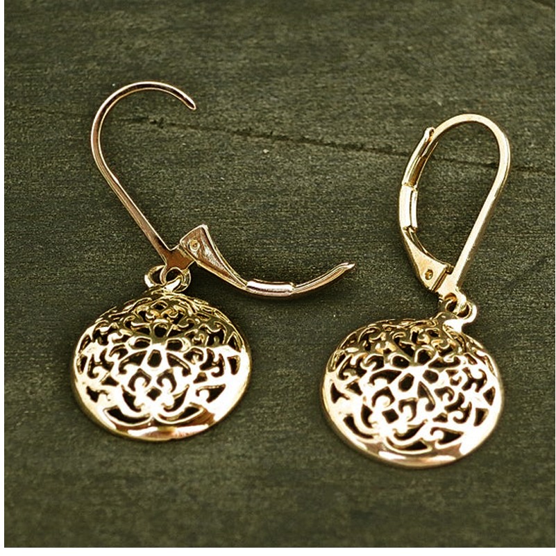 18 Kt Hallmark Real Solid Yellow Gold Mandala Bohemian Dangle Drop Hoop Earrings - Image 2