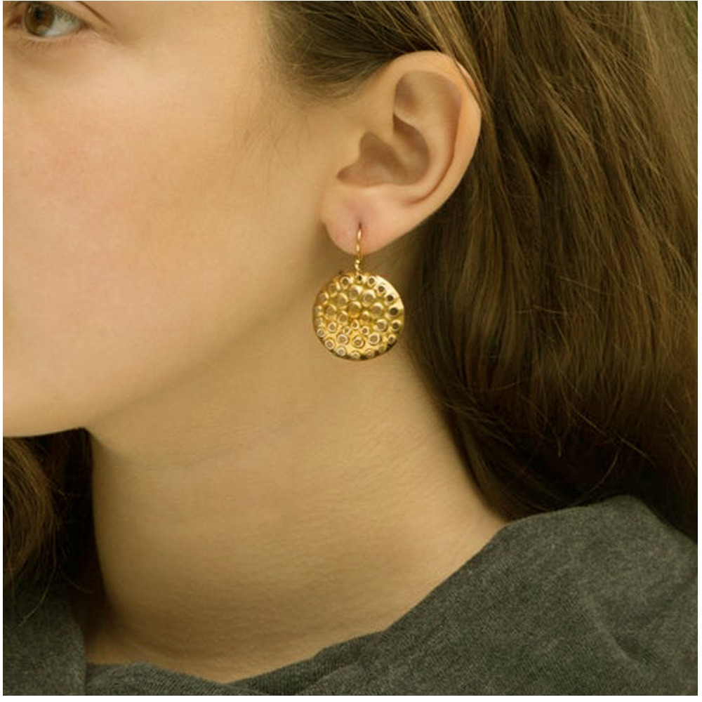 22 Kt Hallmark Real Solid Yellow Gold Eco Conscious Round Dangle Drop Earrings