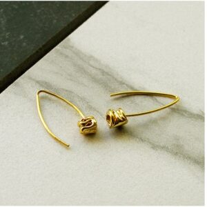 18 Kt Hallmark Real Solid Yellow Gold Organic Shape Long Dangle Drop Earrings
