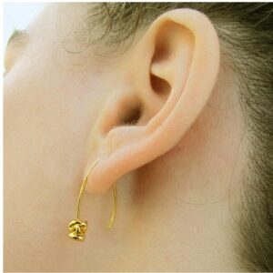 18 Kt Hallmark Real Solid Yellow Gold Organic Shape Long Dangle Drop Earrings