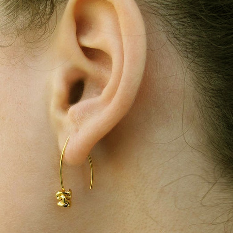 18 Kt Hallmark Real Solid Yellow Gold Organic Shape Long Dangle Drop Earrings