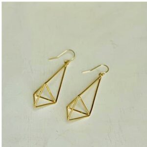18 Kt Hallmark Real Solid Yellow Gold Geometric Geo Kite Dangle Drop Earrings