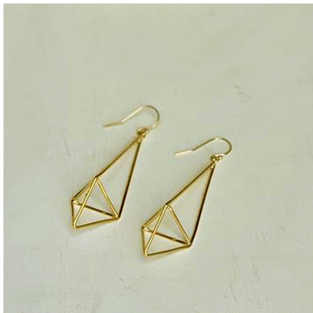 18 Kt Hallmark Real Solid Yellow Gold Geometric Geo Kite Dangle Drop Earrings - Image 5