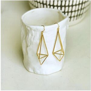 18 Kt Hallmark Real Solid Yellow Gold Geometric Geo Kite Dangle Drop Earrings
