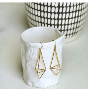 18 Kt Hallmark Real Solid Yellow Gold Geometric Geo Kite Dangle Drop Earrings
