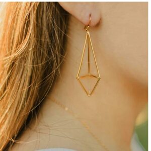 18 Kt Hallmark Real Solid Yellow Gold Geometric Geo Kite Dangle Drop Earrings
