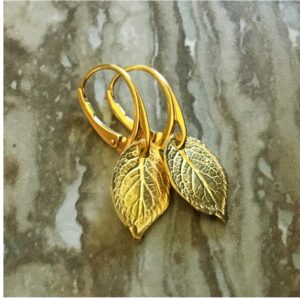 18 Kt Real Solid Yellow Gold Rose Leaf Premium Lever Back Dangle Drop Earrings