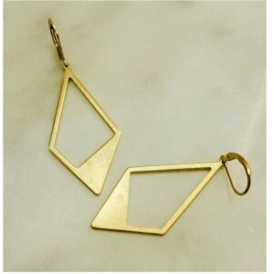 18 Kt Hallmark Real Solid Yellow Gold Big Geometric Dangle Drop Hoop Earrings