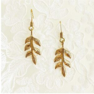 18 Kt Hallmark Real Solid Yellow Gold Botanical Leaf Dangle Drop Hoop Earrings