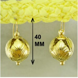 18 Kt Real Solid Yellow Gold Beautiful Leaf Shaped Beads Dangle Drop Earrings