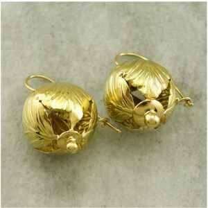 18 Kt Real Solid Yellow Gold Beautiful Leaf Shaped Beads Dangle Drop Earrings