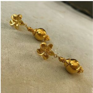 22 Kt Solid Yellow Gold Beads Filigree Wire Wrapped Floral Dangle Drop Earrings