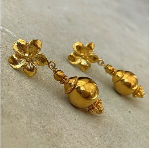 22 Kt Solid Yellow Gold Beads Filigree Wire Wrapped Floral Dangle Drop Earrings