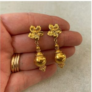 22 Kt Solid Yellow Gold Beads Filigree Wire Wrapped Floral Dangle Drop Earrings