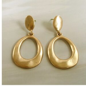 22 Kt Real Solid Yellow Gold Retro Glossy Disco Style Oval Dangle Drop Earrings