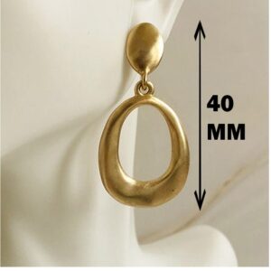 22 Kt Real Solid Yellow Gold Retro Glossy Disco Style Oval Dangle Drop Earrings