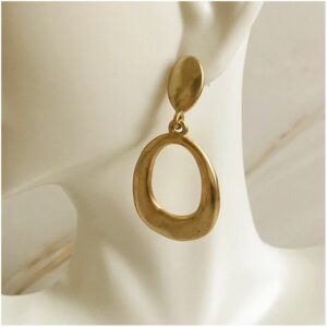 22 Kt Real Solid Yellow Gold Retro Glossy Disco Style Oval Dangle Drop Earrings