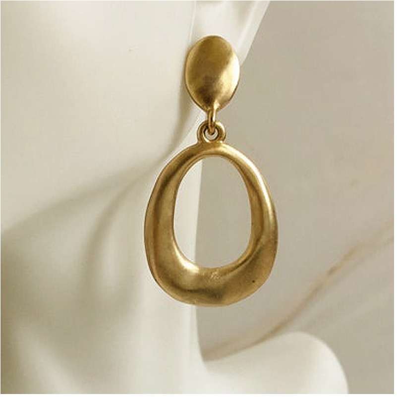22 Kt Real Solid Yellow Gold Retro Glossy Disco Style Oval Dangle Drop Earrings