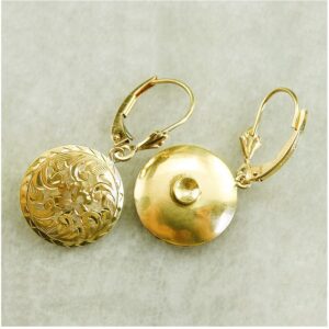 18 Kt Hallmark Real Solid Yellow Gold Engraved Floral Dangle Drop Earrings Lever
