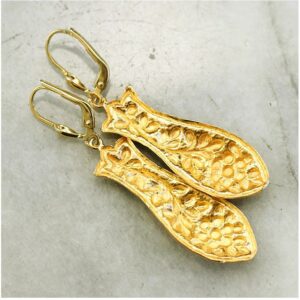 18 Kt Hallmark Real Solid Yellow Gold Floral Dangle Drop Leverback Earrings