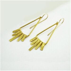 18 Kt Real Solid Yellow Gold Fringe Triangle Bohemian Dangle Long Drop Earrings