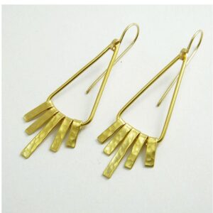18 Kt Real Solid Yellow Gold Fringe Triangle Bohemian Dangle Long Drop Earrings