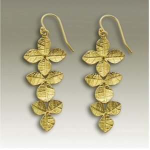 18 Kt Real Solid Yellow Gold Botanical Leaf Women'S Dangle Long Drop Earrings