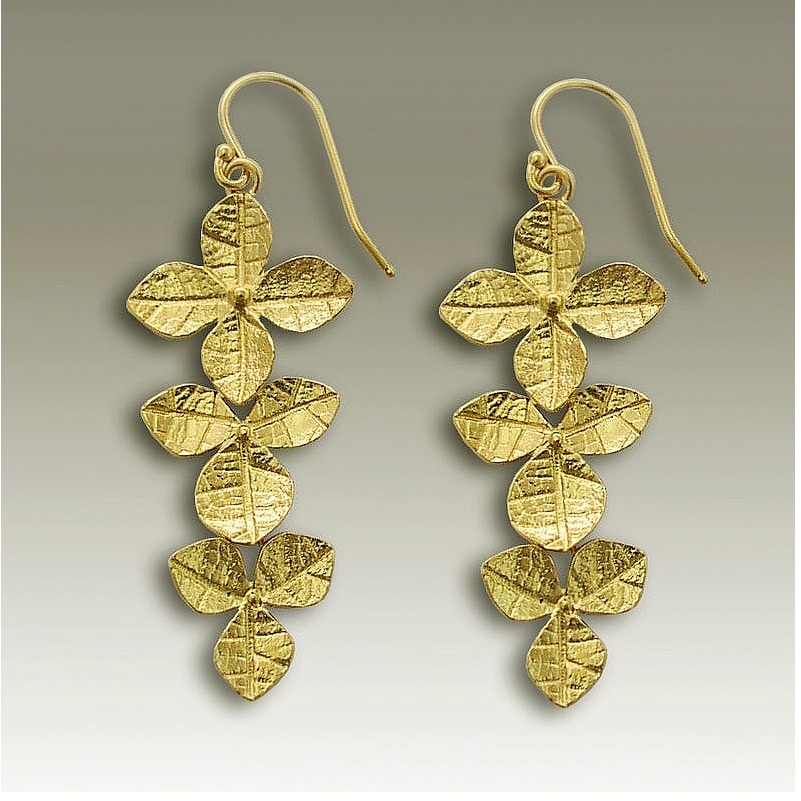 18 Kt Real Solid Yellow Gold Botanical Leaf Women'S Dangle Long Drop Earrings - Image 3