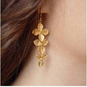 18 Kt Real Solid Yellow Gold Botanical Leaf Women'S Dangle Long Drop Earrings