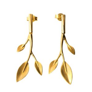 22 Kt Hallmark Real Solid Yellow Gold Leaves Art Nouveau Dangle Drop Earrings