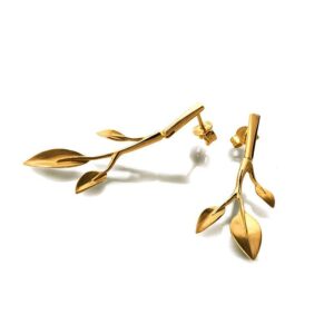 22 Kt Hallmark Real Solid Yellow Gold Leaves Art Nouveau Dangle Drop Earrings