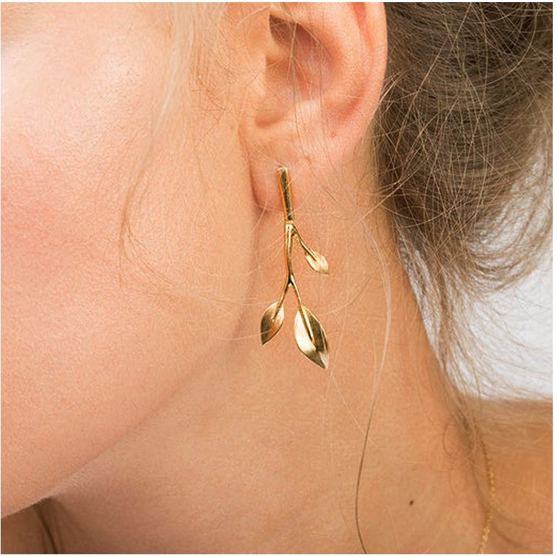 22 Kt Hallmark Real Solid Yellow Gold Leaves Art Nouveau Dangle Drop Earrings